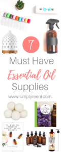 essential oil supplies with text overlay- 7 must have essential oil supplies