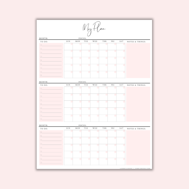 How to Use the 3 Month Calendar Simply Reeni
